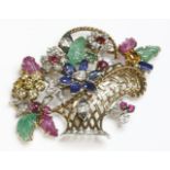 A diamond and gemstone Giardinetti brooch, c.1950,with old European cut diamonds, rubies, sapphires,