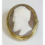 A Victorian carved shell cameo,depicting a bearded gentleman looking left, in white to a brown