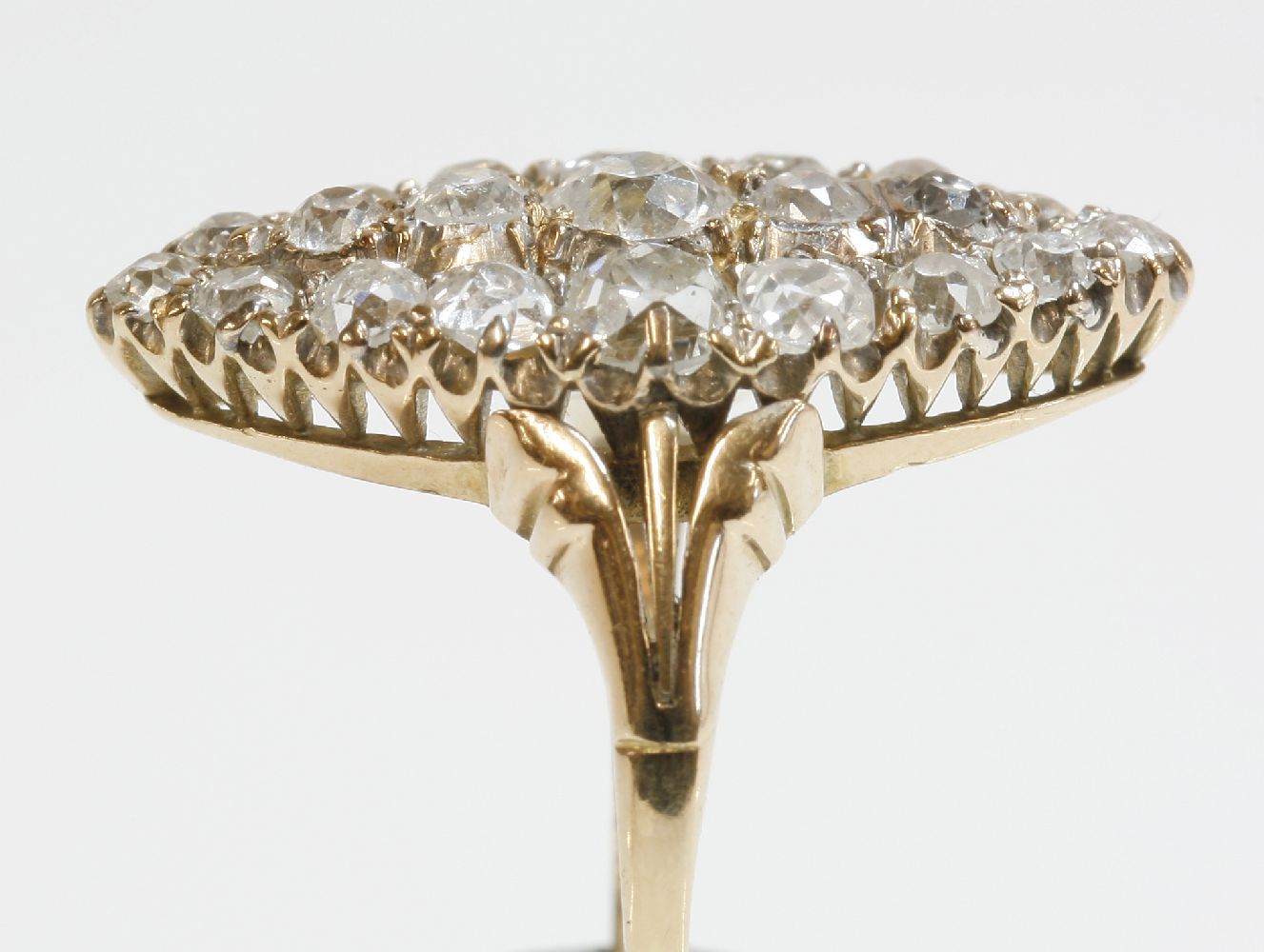 An Edwardian diamond set marquise shaped cluster ring,with graduated old European cut diamonds, - Image 2 of 2