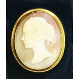 An early Victorian carved shell cameo,depicting a young lady facing left, in cream to a tan
