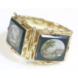 A cased Victorian micromosaic plaque bangle,with two rectangular black glass plaques with bevelled