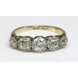 A graduated five stone diamond ring,with cushion cut and old European cut diamonds, all grain set to