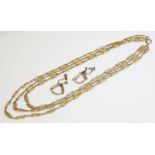 A three row graduated necklace,formed from an Edwardian guard chain, with marquise shaped links with