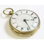 An 18ct gold, key wound open-faced pocket watch,41mm diameter, with a white enamelled dial, black