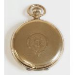 A 9ct gold Waltham full hunter pocket watch,48mm diameter, a circular barley engine turned case,