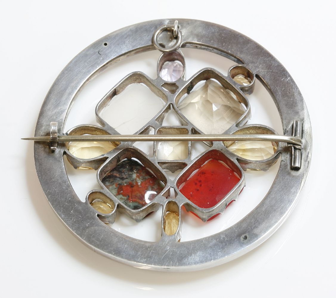 A Scottish hardstone plaid brooch,of circular form with a flat section frame.  Four hardstone - Image 2 of 3