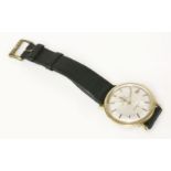 A gentleman's gold plated Omega Constellation automatic strap watch, date and centre second sweep