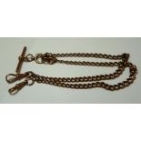 A 9ct gold curb link double Albert chain, very worn