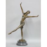 A reproduction bronze of an Art Deco dancer, with outstretched arms, marked Mirval to base