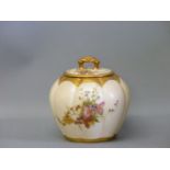 A Worcester ivory blush pot pourri pot, with cover, hand painted with flowers and gilt decoration