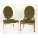 A pair of Louis XVI style single chairs, with oval backs and carved frames, one painted