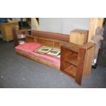 An Art Deco walnut day bed, incomplete, together with a pair of bedside cupboards