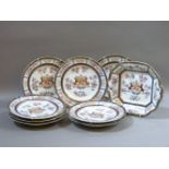 Compagnie de Paris, eight 19th century hand painted 'armorial' plates, and a dish
