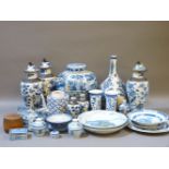 A quantity of blue and white ceramics, including a pair of Oriental blue and white crackled glazed