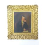 19th century SchoolPORTRAIT OF A YOUNG GENTLEMAN WRITING A LETTEROil on board47 x 39cm, in a gilt