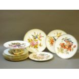 A set of ten 19th century hand painted porcelain plates, by Moore Bros, each plate painted with