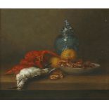 Jeanne Jacobs (Belgian, late 19th century)A STILL LIFE OF A BOWL OF PRAWNS, LOBSTERS, SNIPE, ORANGES