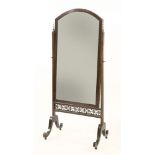 A 20th century mahogany cheval mirror, with fret cut decoration, 148cm high