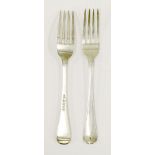 A set of six George IV silver old english pattern table forks, possibly by Thomas Barker, London