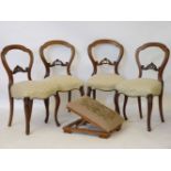A set of four Victorian balloon back chairs, and a stool
