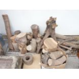 Various turning blocks, hard wood branches, oak planks, etc