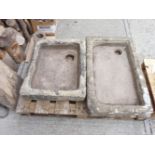 Two stone butler's sinks, 53 x 84cm and 55 x 65cm
