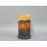 A Daum style cameo glass vase, the mottled ground against trees and boats, 15cm