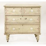 A Victorian painted pine chest, of two short and two long drawers, with ceramic knob handles, 86cm