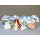 Three Royal Doulton figures, two Coalport figures, a Worcester figure, and six limited edition