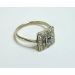 An Art Deco sapphire and diamond square cluster ring, finger size N