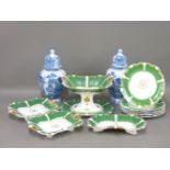 A pair of Masons blue and white vases and covers, and a Victorian part dessert service