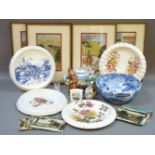Twelve antique bread plates, a Spode bowl, a/f, a box of assorted items, including glass ornaments