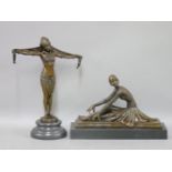 Two reproduction bronze figures of Art Deco dancers, marked Chiparus, on marble base