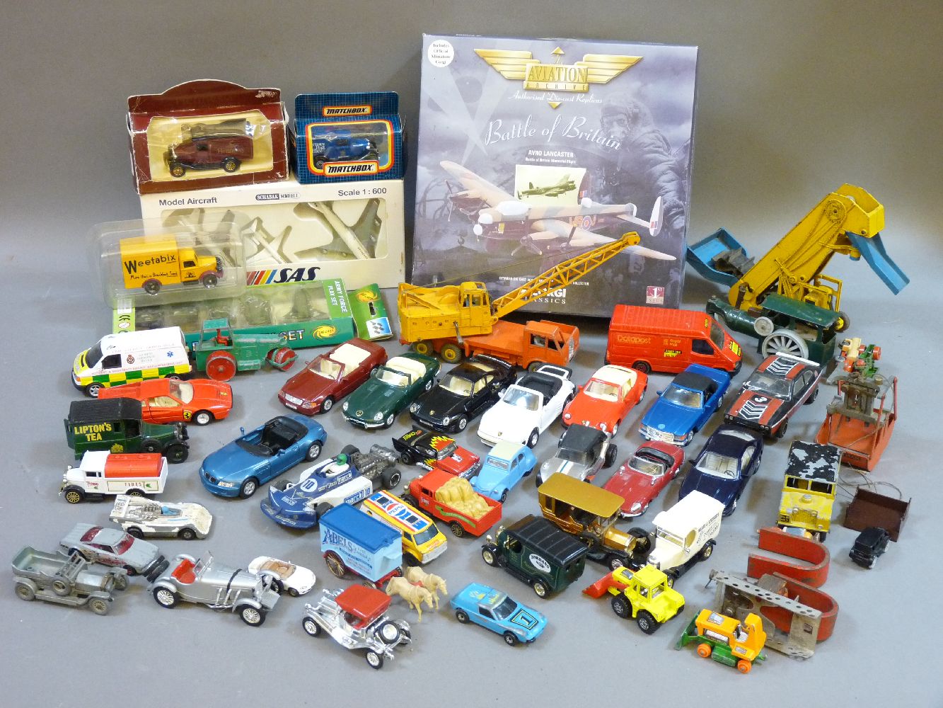 Various die cast vehicles, including Dinky, Corgi, Matchbox, etc