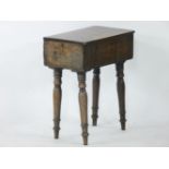 An unusual mahogany deed box, the hinged top on turned feet, 47cm deep