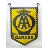 An enamel AA garage hanging sign, double sided by Franco, 91cm high