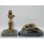 Two reproduction bronzes of semi-clad figures, a young female on naturalistic base