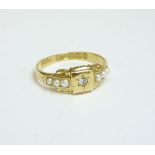 A 15ct gold diamond and split pearl ring, Birmingham 1893, finger size K