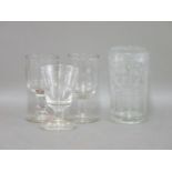Three 19th century wine glasses, and an engraved glass