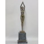 A reproduction bronze of an Art Deco dancer, marked D H Chipacuse, on marble base