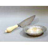 A Victorian silver trowel with ivory handle, marks rubbed, with presentation inscription, and a