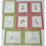 Eight modern Beatrix Potter and Winnie the Pooh prints