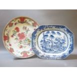 An 18th century Chinese famille rose charger, and an 18th century Chinese meat plate