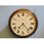 A mid Victorian wall clock, mahogany cased and single fusee movement, white enamel dial, signed