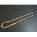 A graduated gold rope chain, with half solid bolt ring clasp, marked 9ct