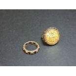 A half sovereign, dated 1912, set in a 9ct gold mount, and a 9ct gold garnet and imitation pearl