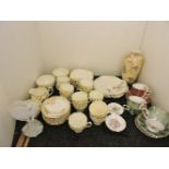 A box of assorted ceramics, including a Royal Worcester nautilus shell vase, teaset, etc