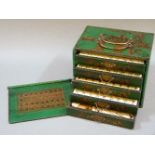 A mahjong set, in green painted box, with chinoiserie decoration