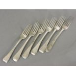 Six 19th century silver old English pattern dessert forks, various dates, approximately 9oz