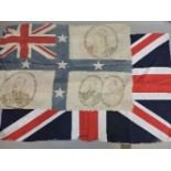 An unusual Australian flag, printed with oval busts of Queen Victoria, the Earl of Hopetown, and the